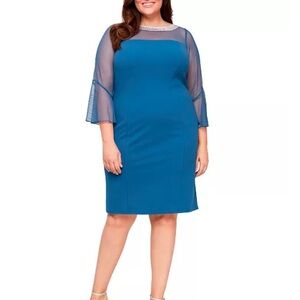 Alex Evenings Plus Size Bell-Sleeve Illusion Sheath Dress Special Occassion NEW